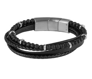 Juwelier Schell 172928 Jacques Lemans Lederarmband mit Onyxperlen S-B128A