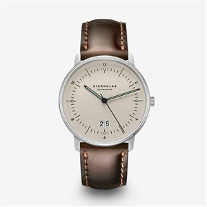 Juwelier Schell 177416 Sternglas Armbanduhr Naos Großdatum Alabaster/Silber/Dunkelbraun S01-NAG26-BR03