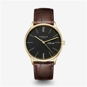 Juwelier Schell 177961 Sternglas Armbanduhr Berlin Schwarz/Gold/Dunkelbraun S01-BE04-HE01