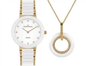Juwelier Schell 180281 Jacques Lemans Set Armbanduhr Monaco + Collier Weiß/Gold 42-7L-SET