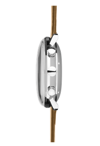Junghans Max Bill Armbanduhr Chronoscope Silber/Beige – Bild 2