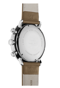 Junghans Max Bill Armbanduhr Chronoscope Silber/Beige – Bild 3